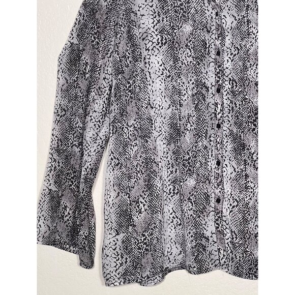 Lane Bryant Blouse 18/20 Black Gray Button Front Sheer Collar office Comfortable - Picture 5 of 16